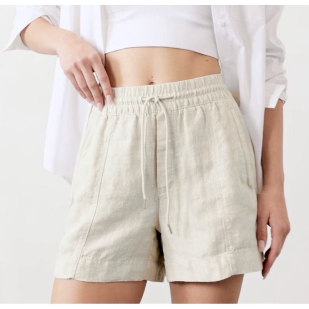 Athleta Women Retreat 100% Linen Drawstring Mid Rise Short In Undyed Size Small